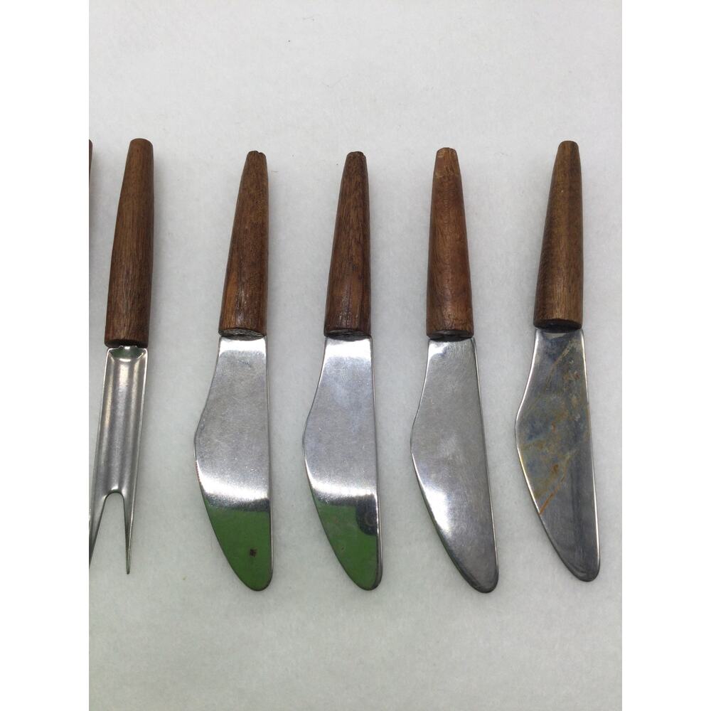 Charcuterie Utensils Cheese Knives Appetizer Forks MCM Wood Handles - Picture 3 of 5